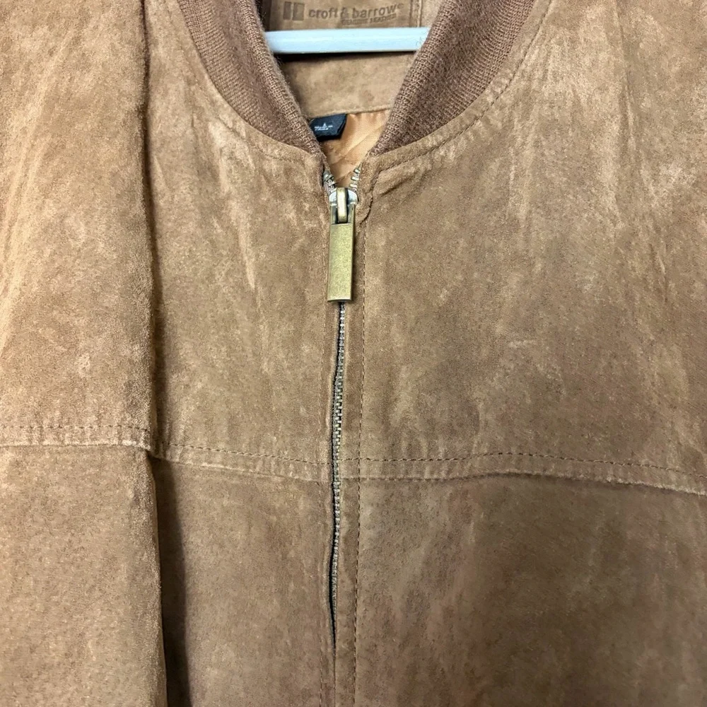 Croft and Barrow Leather Bomber Full Zip Brown Jacket Men's‎ Large
